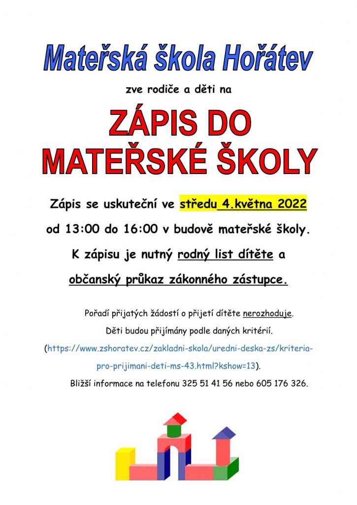 zápis do MŠ 2022